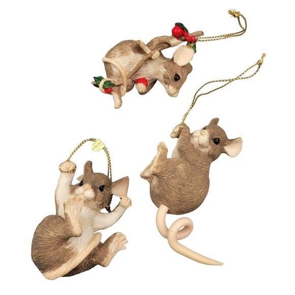 Charming Tails Hang In There Christmas Ornaments 3 Mice Pale Version Early - Picture 1 of 12